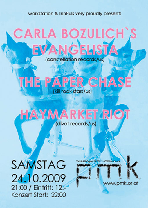 CARLA BOZULICH`S EVANGELISTA - PAPER CHASE - HAYMARKET RIOT Flyer